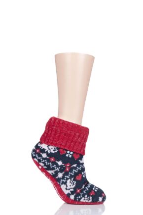 Ladies 1 Pair SockShop Wild Feet Triceratops Knitted Fleece Lined Bootie Slippers