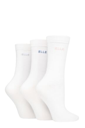 Ladies 3 Pair Elle Plain, Striped and Patterned Cotton Socks with Hand Linked Toes White