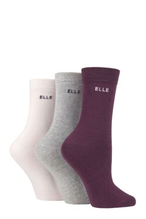 Ladies 3 Pair Elle Plain, Striped and Patterned Cotton Socks with Hand Linked Toes Shrinking Violet Plain 4-8 Ladies