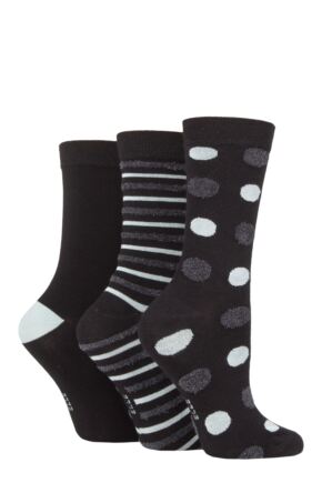 Ladies 3 Pair Elle Spotty and Stripe Feather Bamboo Socks