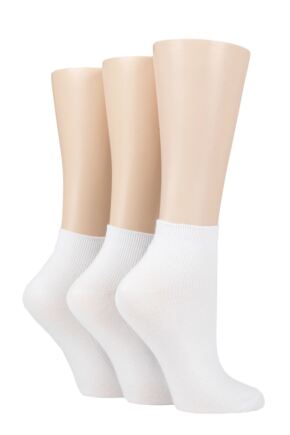 Ladies 3 Pair Elle Ribbed Bamboo Ankle Socks White 4-8 Ladies