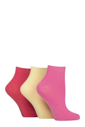 Ladies 3 Pair Elle Ribbed Bamboo Ankle Socks Cherry Fizz 4-8
