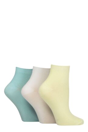 Ladies 3 Pair Elle Ribbed Bamboo Ankle Socks Keylime Pie 4-8