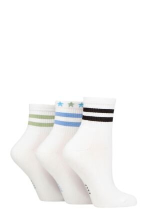 Ladies 3 Pair Elle Half Cushion Bamboo Sport Anklet Socks White 4-8