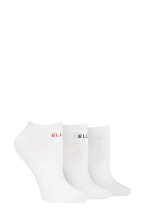 Ladies 3 Pair Elle Plain, Stripe and Patterned Cotton No-Show Socks White Plain