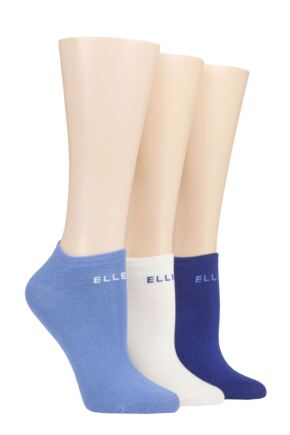 Ladies 3 Pair Elle Plain, Stripe and Patterned Cotton No-Show Socks