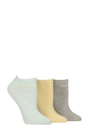Ladies 3 Pair Elle Plain, Stripe and Patterned Cotton No-Show Socks Fresh Mint Plain 4-8