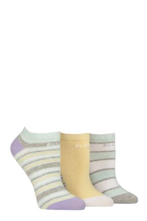 Ladies 3 Pair Elle Plain, Stripe and Patterned Cotton No-Show Socks Fresh Mint Striped 4-8