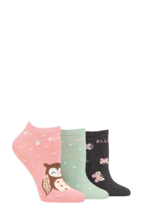 Ladies 3 Pair Elle Plain, Stripe and Patterned Cotton No-Show Socks