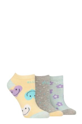 Ladies 3 Pair Elle Plain, Stripe and Patterned Cotton No-Show Socks Fresh Mint Patterned 4-8