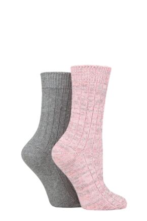 Ladies 2 Pair Elle Chunky Rib Cotton Boot Socks