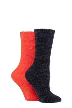 Ladies 2 Pair Elle Chenille Boot Socks Rust 4-8 Ladies