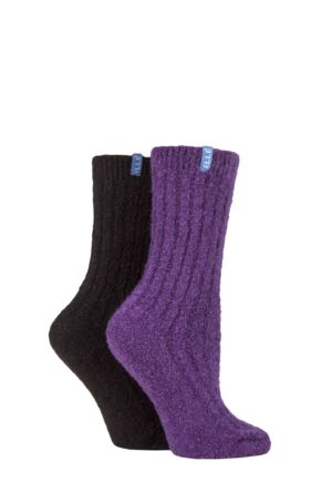Ladies 2 Pair Elle Ribbed Boucle Boot Socks