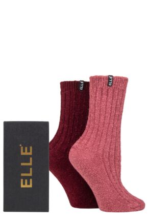 Ladies 2 Pair Elle Boucle Gift Boxed Boot Socks Mauvewood 4-8 Ladies