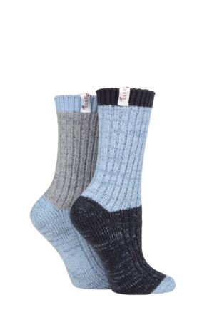 Ladies 2 Pair Elle Micropoly Chunky Boot Socks