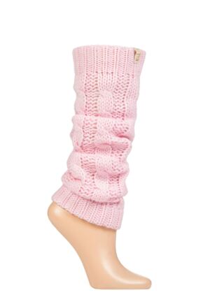 Ladies 1 Pair Elle Chunky Cable Knit Leg Warmers Opal Pink 4-8 Ladies