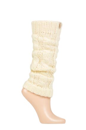Ladies 1 Pair Elle Chunky Cable Knit Leg Warmers Cream