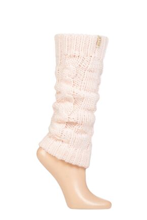 Ladies 1 Pair Elle Chunky Cable Knit Leg Warmers Ballet Pink One Size