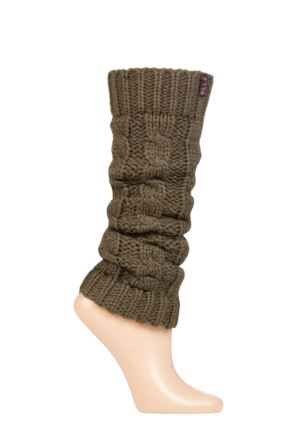 Ladies 1 Pair Elle Chunky Cable Knit Leg Warmers Khaki One Size