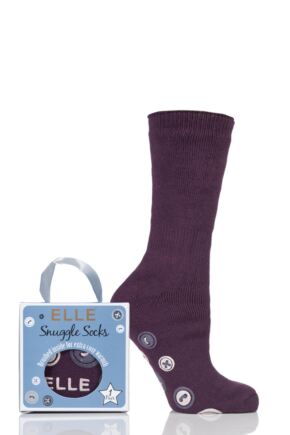 Ladies 1 Pair Elle Gift Boxed Cashmere-Like Slipper Socks Plum 4-8 Ladies