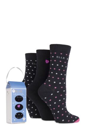 Ladies 3 Pair Elle Gift Boxed Cute as a Button Patterned Cotton Socks