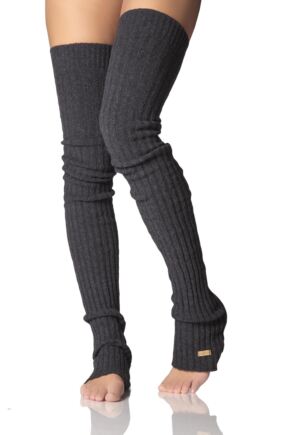 Ladies 1 Pair ToeSox Cable Knit Wool Open Foot Thigh High Socks