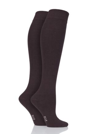 Ladies 2 Pair Elle Plain and Striped Cotton Knee Highs Cocoa