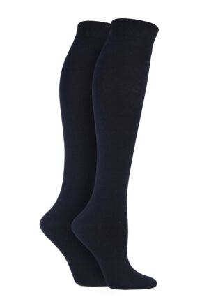 Ladies 2 Pair Elle Plain and Striped Cotton Knee Highs Navy