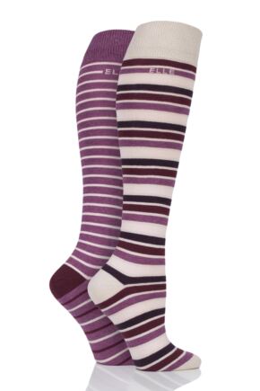 2 Pair Plain and Stripe Cotton Knee Highs Ladies - Elle