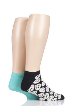 Mens and Ladies 2 Pair Happy Socks Patterned Trainer Socks