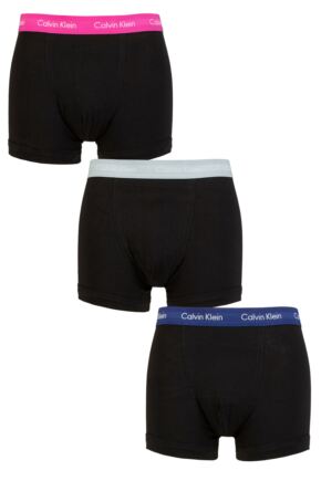 Mens 3 Pack Calvin Klein Cotton Stretch Trunks Silver / Pink / Blue XS