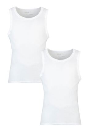 Mens 2 Pack Pringle Cotton Round Neck Vests White M