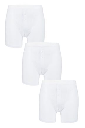 Mens 3 Pack Pringle William Button Front Cotton Boxer Shorts White XL