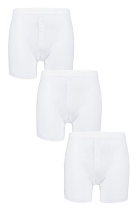 Mens 3 Pack Pringle William Button Front Cotton Boxer Shorts White Medium