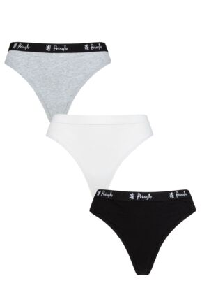 Ladies 3 Pack Pringle Smooth Silhouette Cotton Rich Thongs Grey / White / Black M