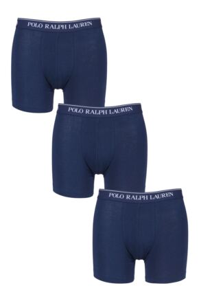 Mens 3 Pack Ralph Lauren Plain Cotton Stretch Longer Leg Boxer Briefs