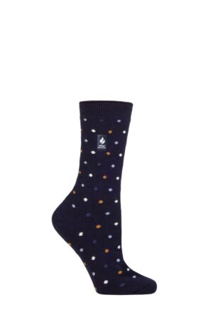 Ladies 1 Pair SOCKSHOP Heat Holders 1.0 TOG Ultralite Striped, Argyle & Patterned Socks Turlan Dots Navy / Twilight Blue 4-8