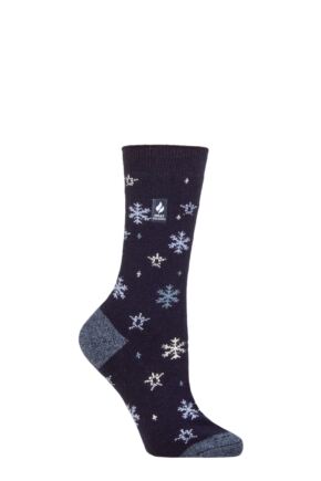 Ladies 1 Pair SOCKSHOP Heat Holders 1.0 TOG Ultralite Striped, Argyle & Patterned Socks Petafield Snowflake Navy 4-8