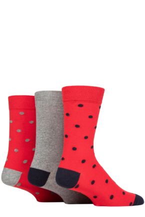 Mens 3 Pair SOCKSHOP TORE 100% Recycled Cotton Polka Dot Patterned Socks Spots Red 7-11