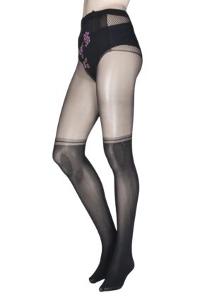 Ladies 1 Pair Oroblu Dressy Floral Top Mock Over the Knee Tights