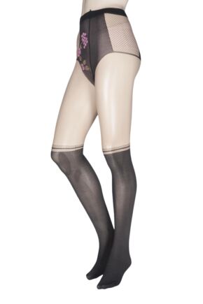 Ladies 1 Pair Oroblu Dressy Floral Top Mock Over the Knee Tights