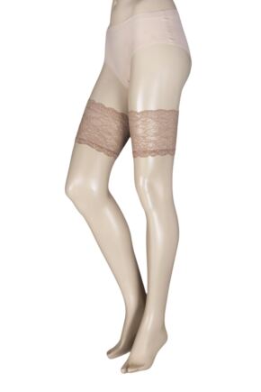 Ladies 1 Pair Trasparenze Voile 8 Denier Sheer Hold Ups with Lace Top
