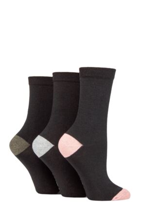 Ladies 3 Pair SOCKSHOP TORE 100% Recycled Heel and Toe Cotton Socks Black 4-8 Ladies