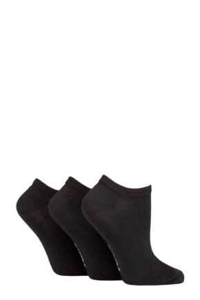 Ladies 3 Pair SOCKSHOP TORE 100% Recycled Plain Cotton Trainer Socks Black 4-8 Ladies