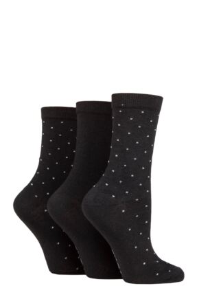 Ladies 3 Pair SOCKSHOP TORE 100% Recycled Pin Dot Cotton Socks Black 4-8 Ladies