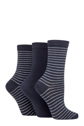 Ladies 3 Pair SOCKSHOP TORE 100% Recycled Fine Stripe Cotton Socks