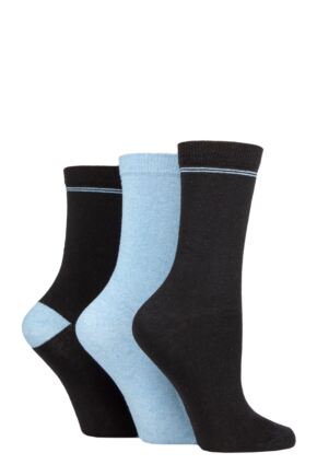 Ladies 3 Pair SOCKSHOP TORE 100% Recycled Placement Stripe Cotton Socks Black 4-8 Ladies