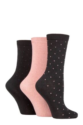 Ladies 3 Pair SOCKSHOP TORE 100% Recycled Dots Cotton Socks Black 4-8 Ladies