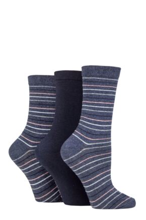 Ladies 3 Pair SOCKSHOP TORE 100% Recycled Multi Stripe Cotton Socks