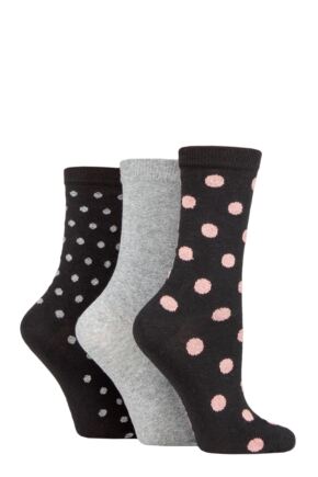 Ladies 3 Pair SOCKSHOP TORE 100% Recycled Spots Cotton Socks Black 4-8 Ladies